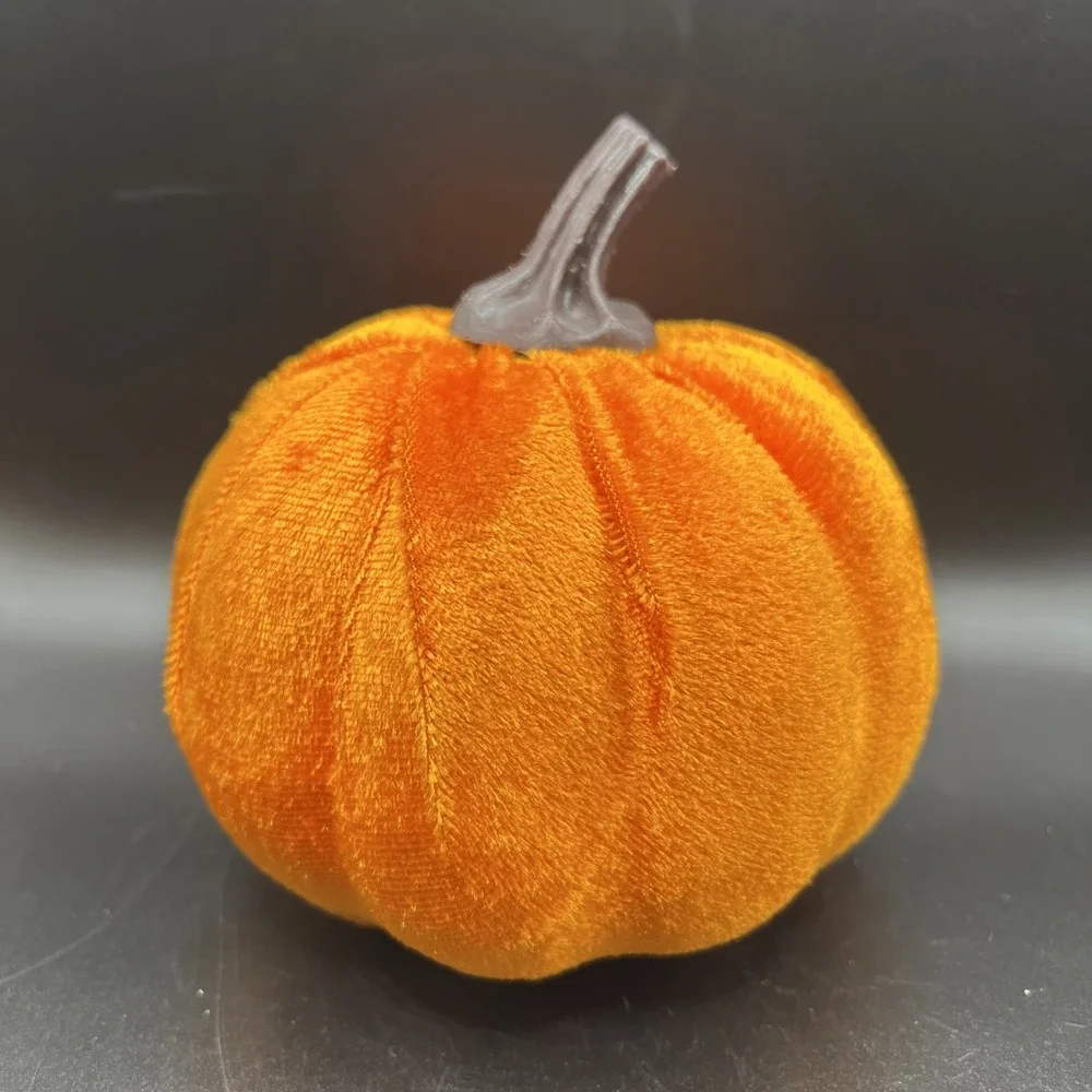 Fall Harvest Halloween Stuffed Fabric Pumpkin Velvet Orange Farmhouse Decor 4.5